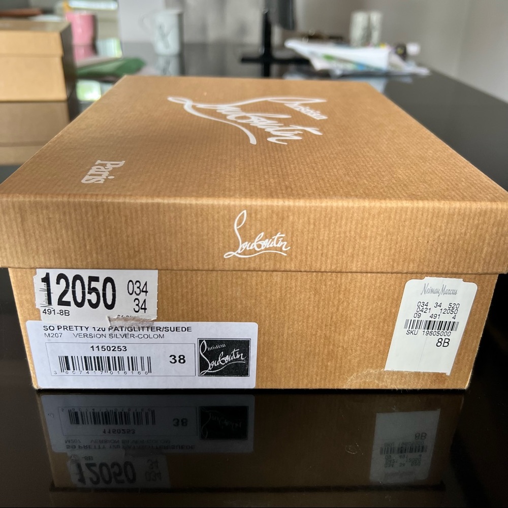 💯 Authentic Christian Louboutin So Pretty Black Beige 120 Stiletto Heels 38 US7 - Picture 10 of 13